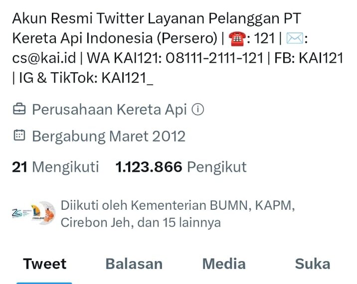 Akun Twitter KAI @KAI121 Sudah Kembali Normal, Masyarkat Bisa Kembali Berinteraksi